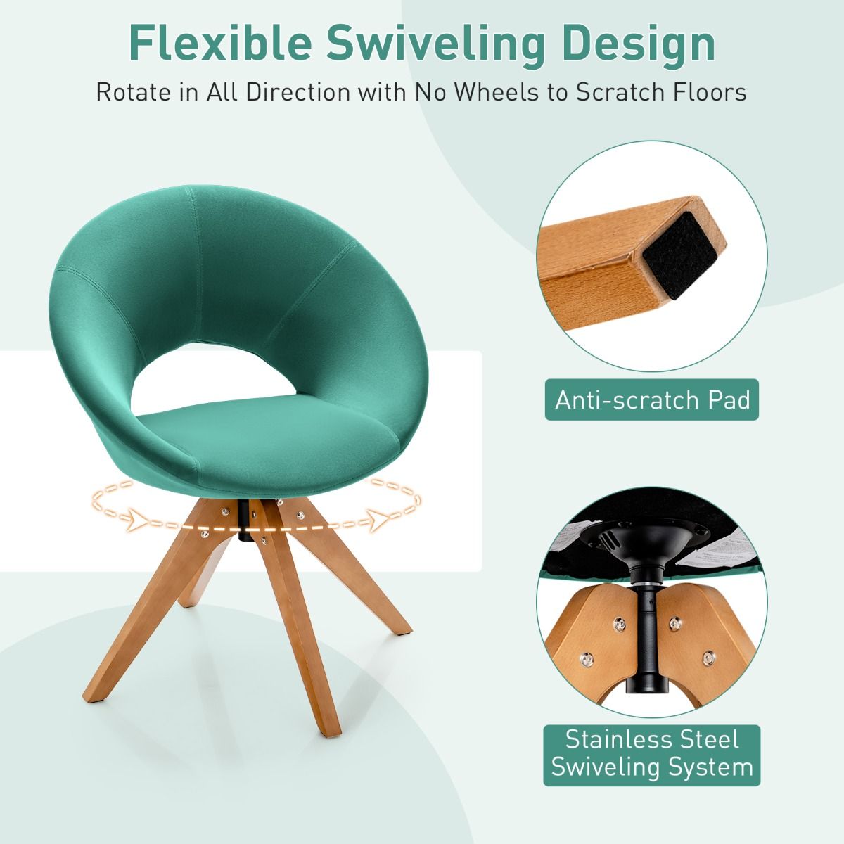 360 Swivel Velvet Accent Chair for Living Room, Bedroom and Office - Green